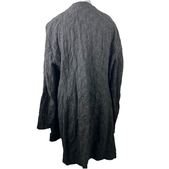 Eileen Fisher Womens Jacket Large Crinkle 100% Wool Black Cardigan long langenlo - Picture 11 of 16
